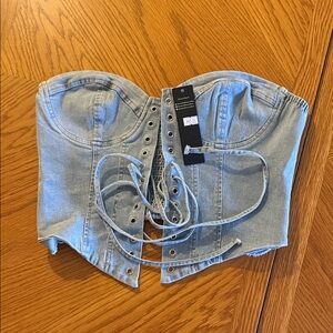 Lucky & Blessed Light Blue Lace-Up Crop Top